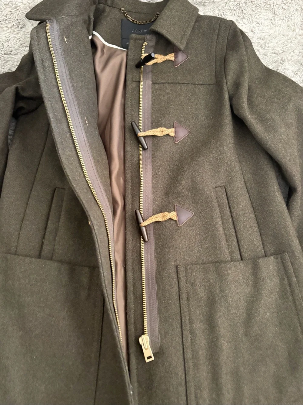 J. Crew Olive Toggle Wool-Blend Pea Coat - Picture 8 of 16
